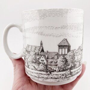 VINTAGE Ulm Danube River German cityscape image white black ceramic mug teacup